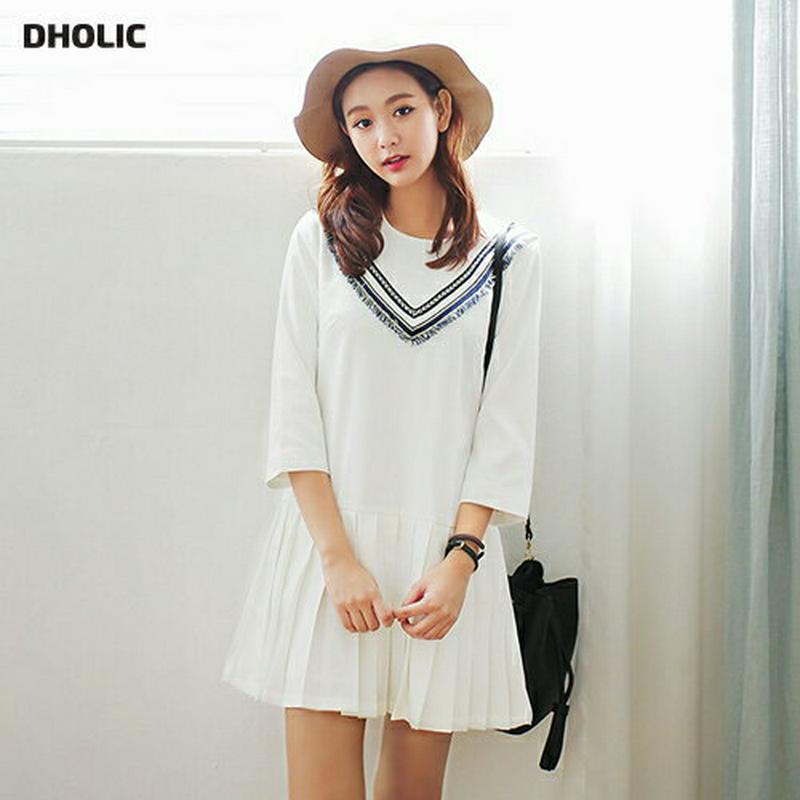 ボヘミアンVラインデザインプリーツワンピース・全2色 e45379 レディース【ops】 韓国 ファッション ワンピース ミニワンピース ショート丈 ミニ丈 七分袖 七分丈 プリーツ ボヘミアン カジュアル Aライン