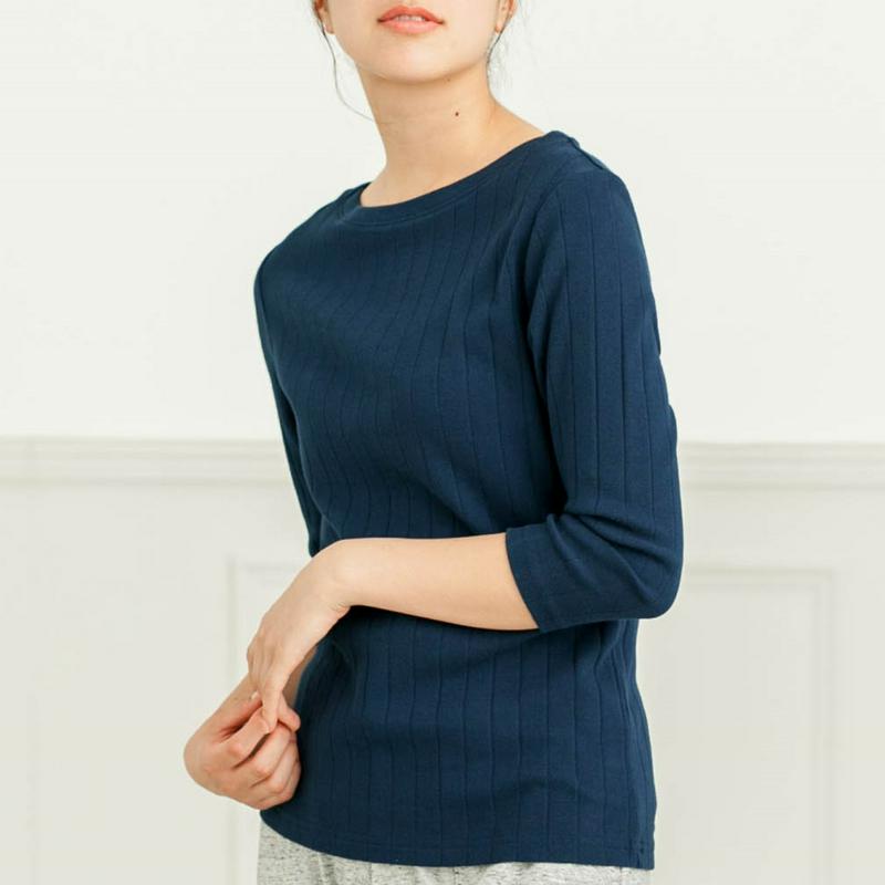 オーガニックコットンを使ったワイドリブ七分袖カットソー