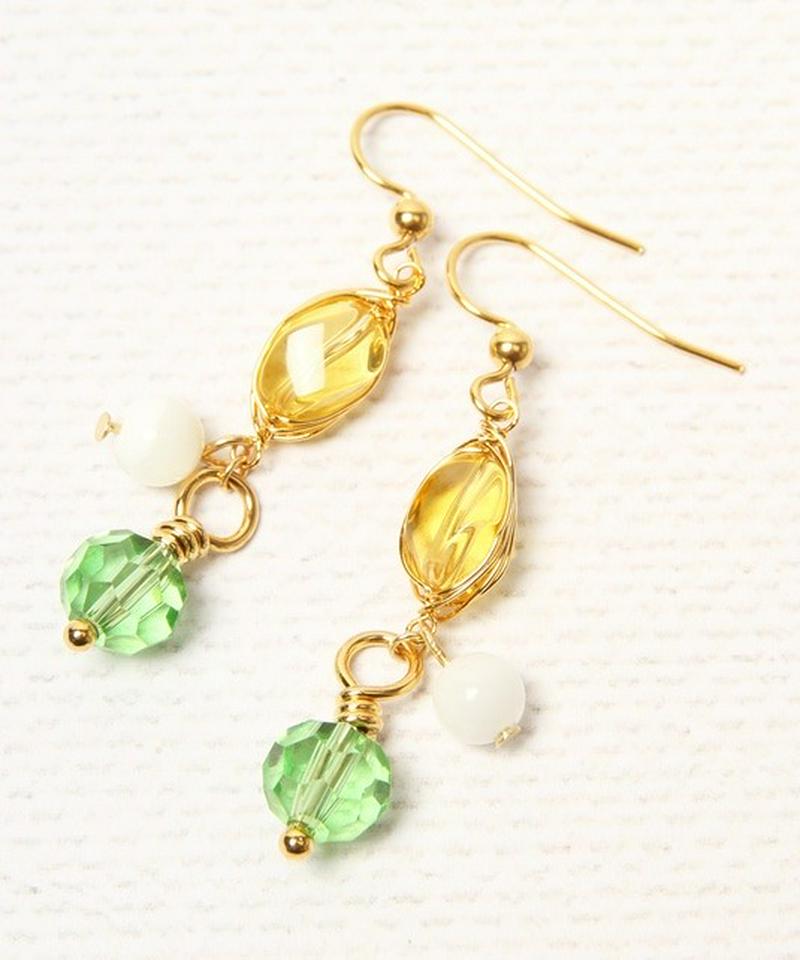 K14GF シトリン×クリスタルグリーンピアス