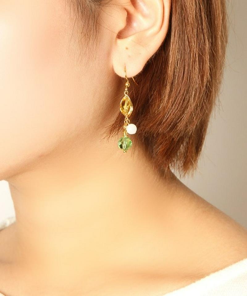 K14GF シトリン×クリスタルグリーンピアス