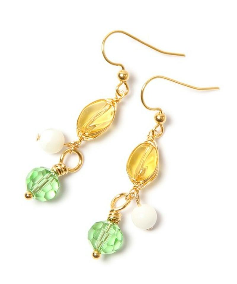 K14GF シトリン×クリスタルグリーンピアス