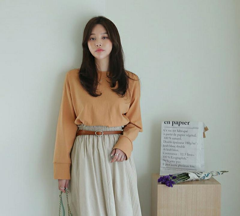 【只今10%OFF】タックヘムTシャツ・全3色・b60904 レディース【tops】【トップス Tシャツ 長袖 単色 無地 シン