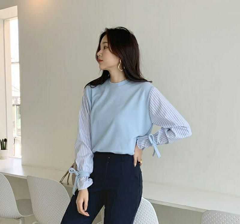 【只今10%OFF】ストライプスリーブTシャツ・全4色・b54748 レディース 【tops】【トップス Tシャツ レイヤード風