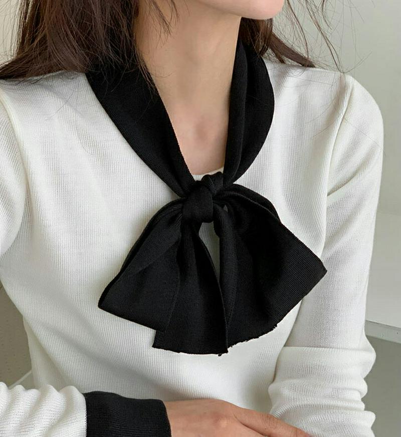 【只今10%OFF】配色リボンニット・全2色・b54749 レディース 【tops】【トップス ニット リボン 配色 スリム 長