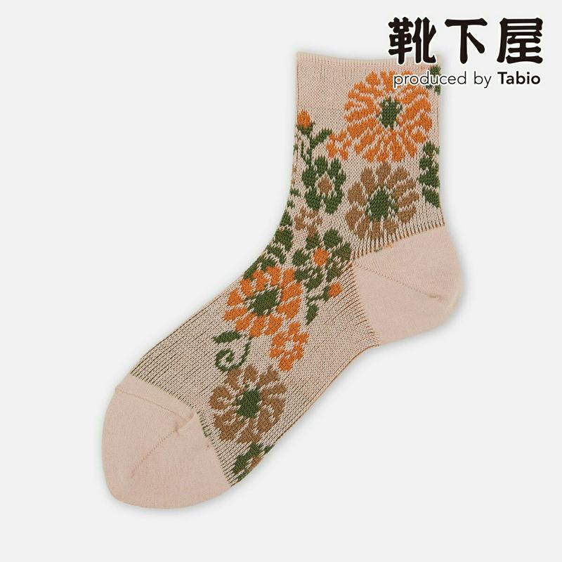 【全品送料無料★〜2/16 23:59迄】【あす楽】【靴下屋】 レトロビッグフラワージャカードソックス / 靴下 タビオ Tab
