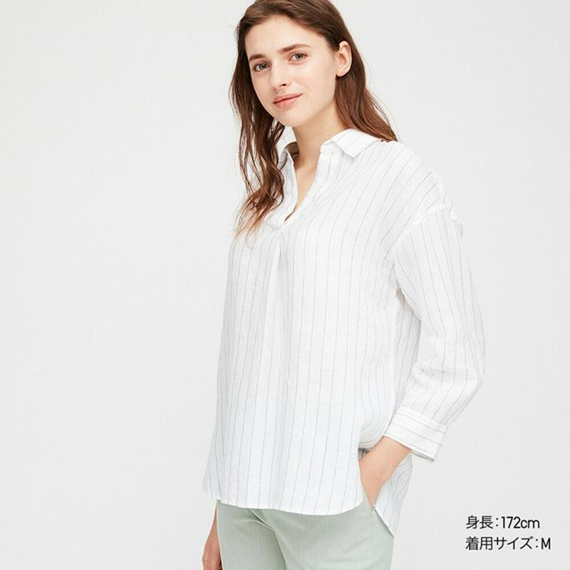 プレミアムリネンスキッパーストライプシャツ（7分袖）