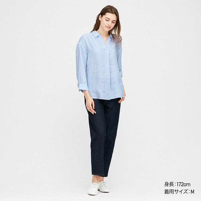プレミアムリネンスキッパーストライプシャツ（7分袖）