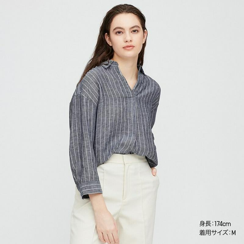 プレミアムリネンスキッパーストライプシャツ（7分袖）