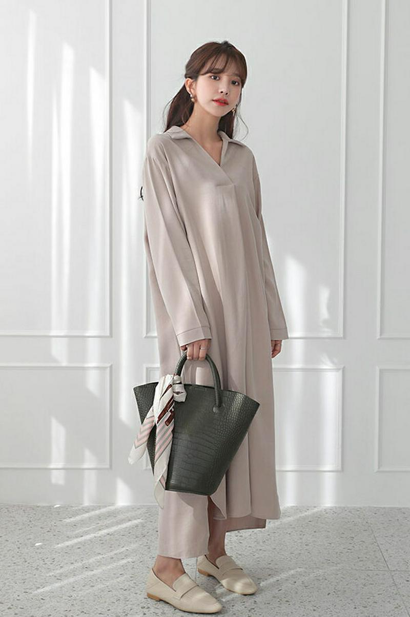 ベルト付カラーワンピース・全4色・t57810 レディース 【ops】【ワンピース ロング ロング丈 マキシ ベルト シャツ V