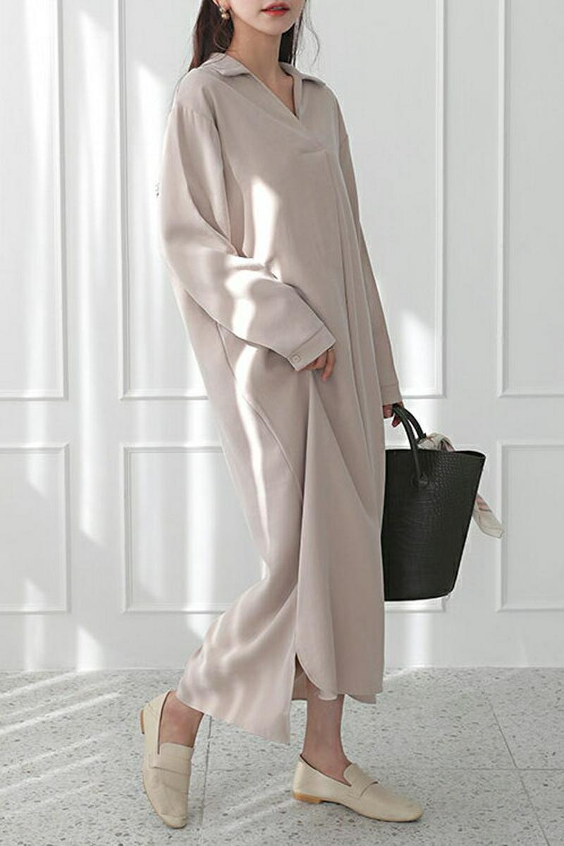 ベルト付カラーワンピース・全4色・t57810 レディース 【ops】【ワンピース ロング ロング丈 マキシ ベルト シャツ V