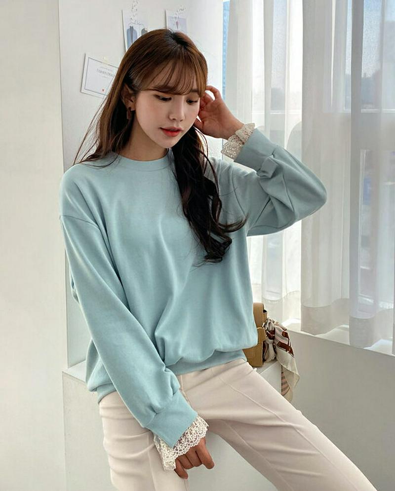 レーススリーブスウェット・全3色・b57784 レディース 【tops】【トップス スウェット トレーナー ラウンドネック レイ
