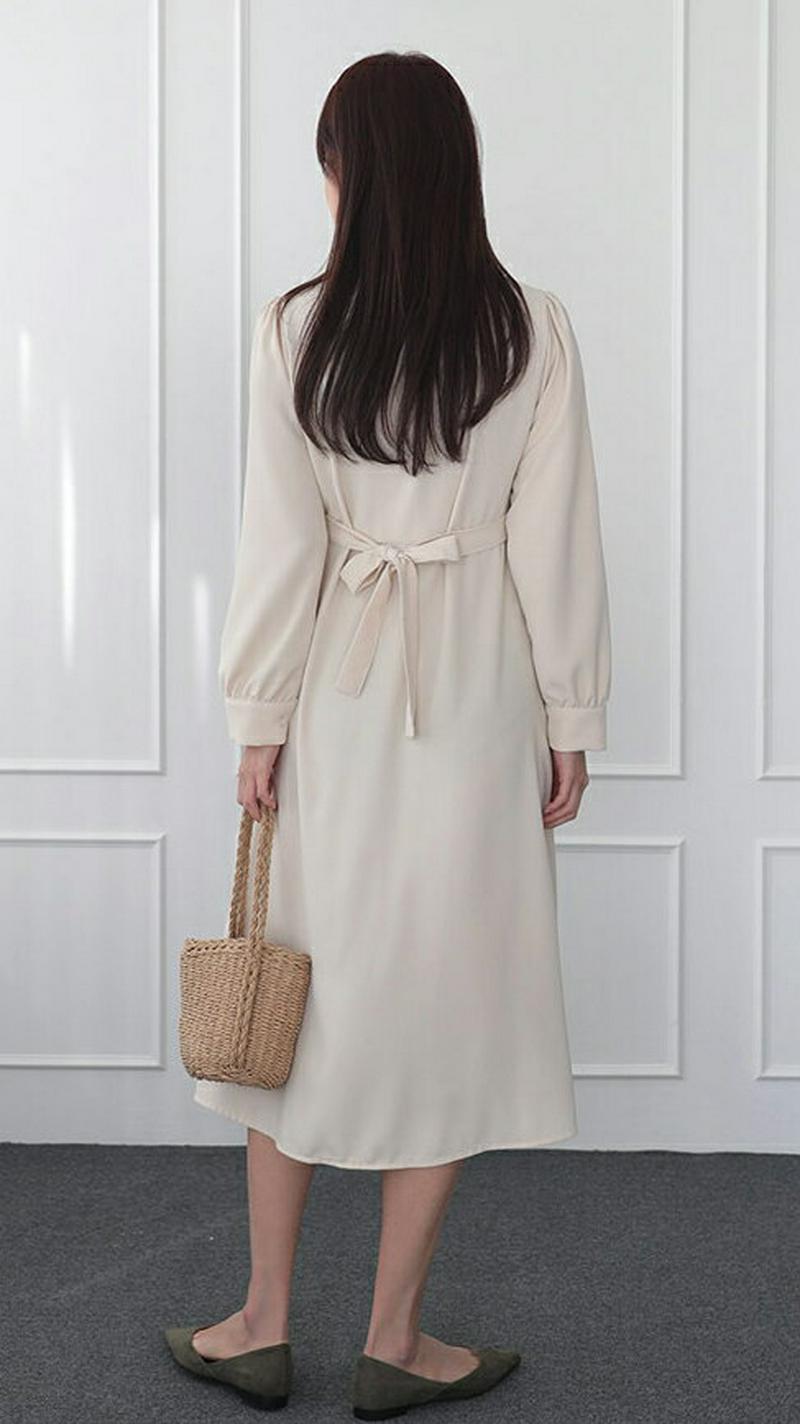 リボンフレアワンピース・全3色・t57809 レディース 【ops】【ワンピース ロング ロング丈 ロングワンピース Vネック 