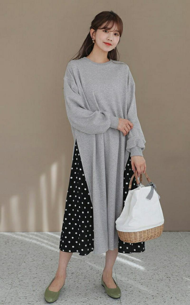 サイドドットワンピース・全2色・b57824 レディース 【ops】【ワンピース ロング丈 ロング プリーツ プリーツスカート 