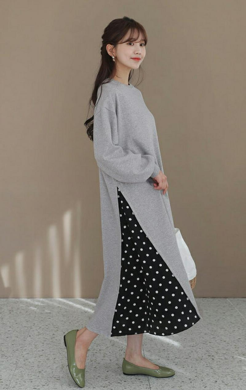 サイドドットワンピース・全2色・b57824 レディース 【ops】【ワンピース ロング丈 ロング プリーツ プリーツスカート 