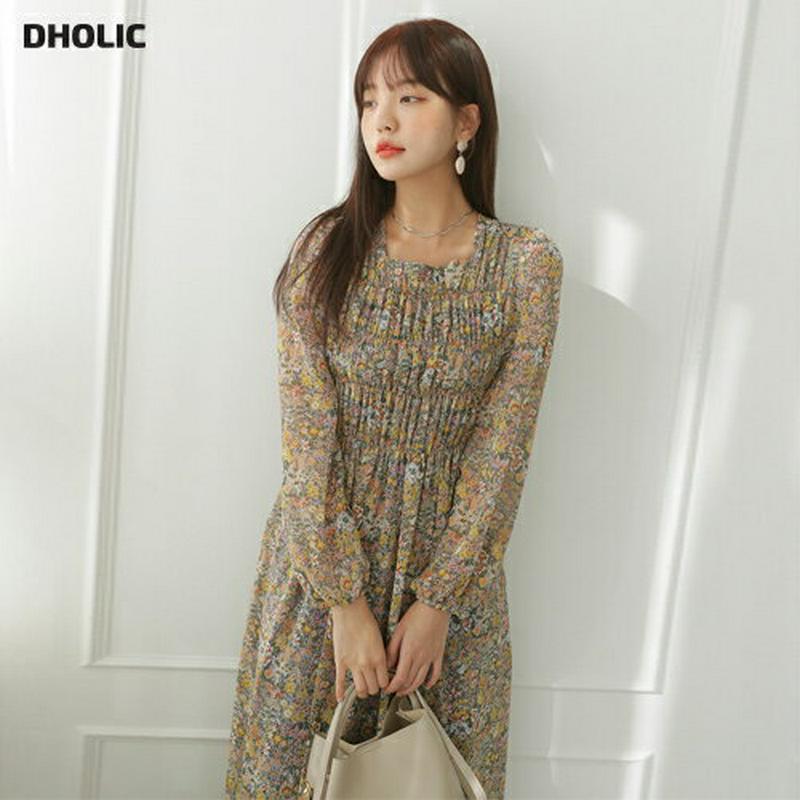 シャーリングフローラルワンピース・全2色・t57822 レディース 【ops】【ワンピース ロング ロング丈 ロングワンピース 