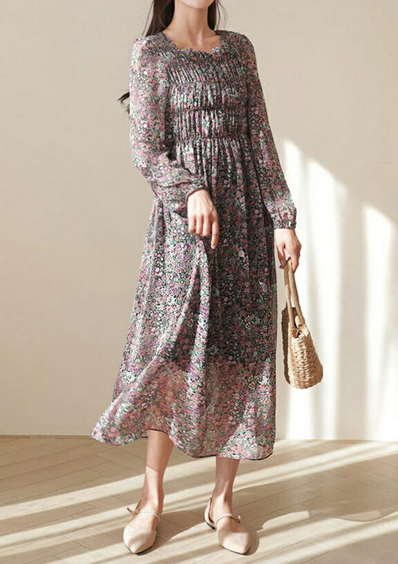 シャーリングフローラルワンピース・全2色・t57822 レディース 【ops】【ワンピース ロング ロング丈 ロングワンピース 