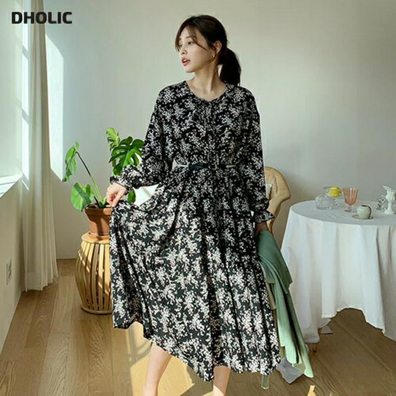 【只今10%OFF】リボンギャザー花柄ワンピース・全2色・b60955 レディース【ops】【ワンピース ロング ロングワンピー