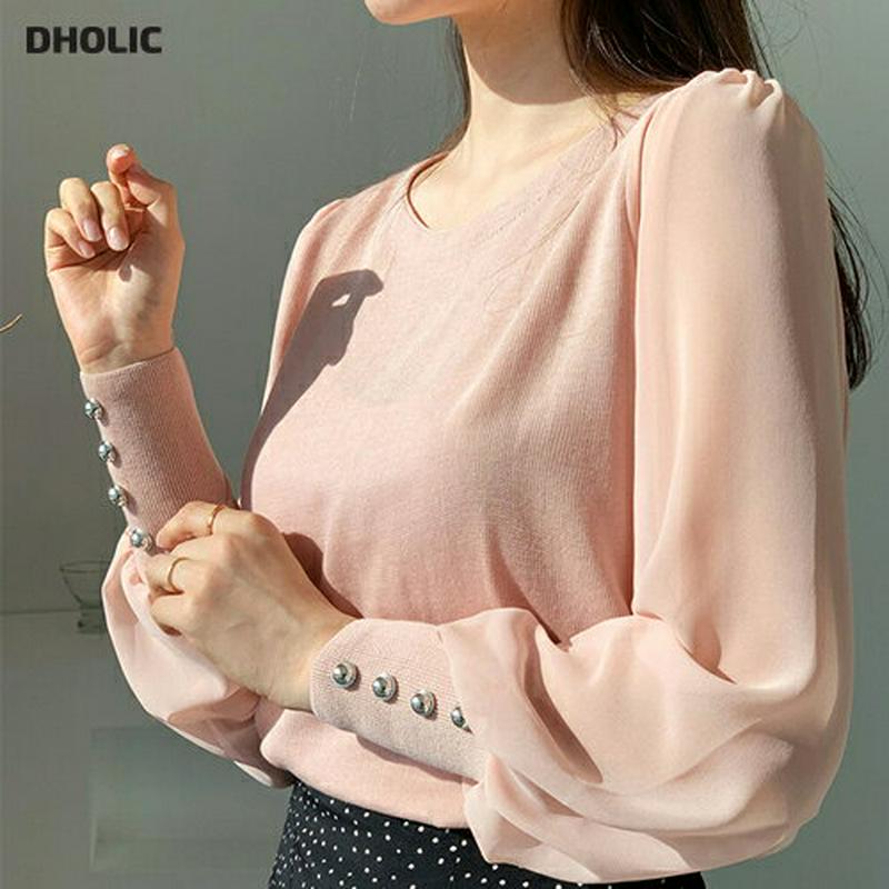 【只今10%OFF】ボタンシフォンスリーブニット・全4色・b60944 レディース【tops】【トップス ニット ニットトップス
