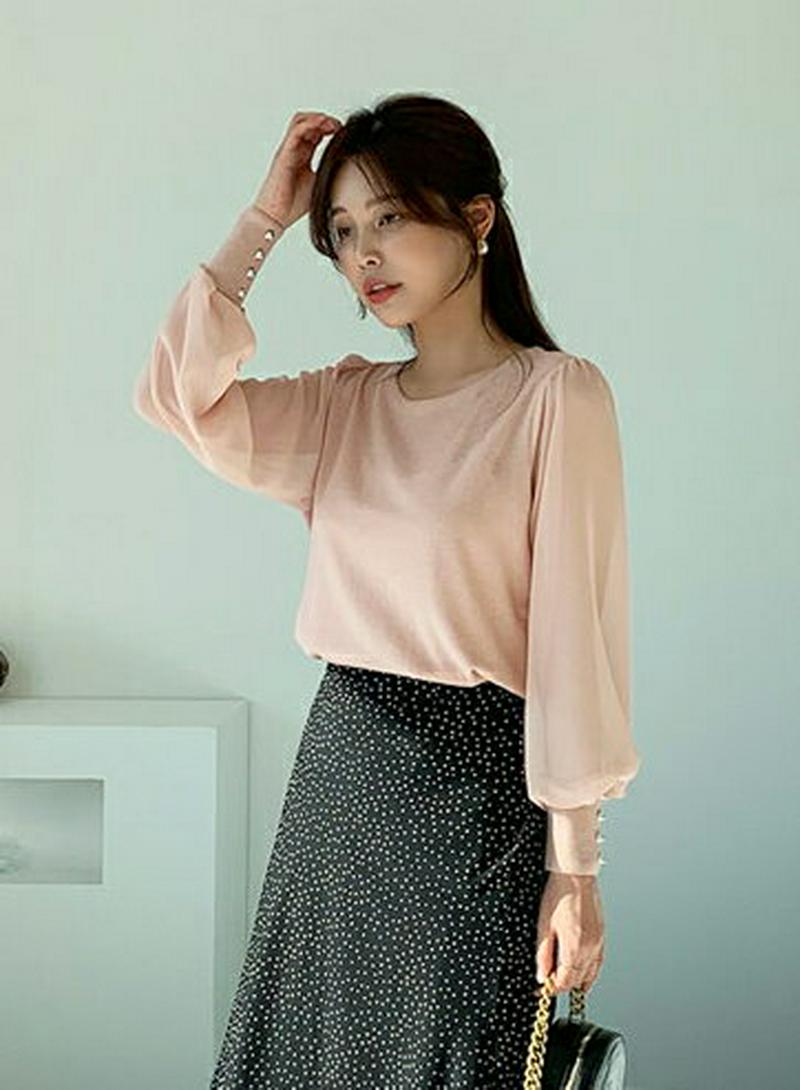 【只今10%OFF】ボタンシフォンスリーブニット・全4色・b60944 レディース【tops】【トップス ニット ニットトップス
