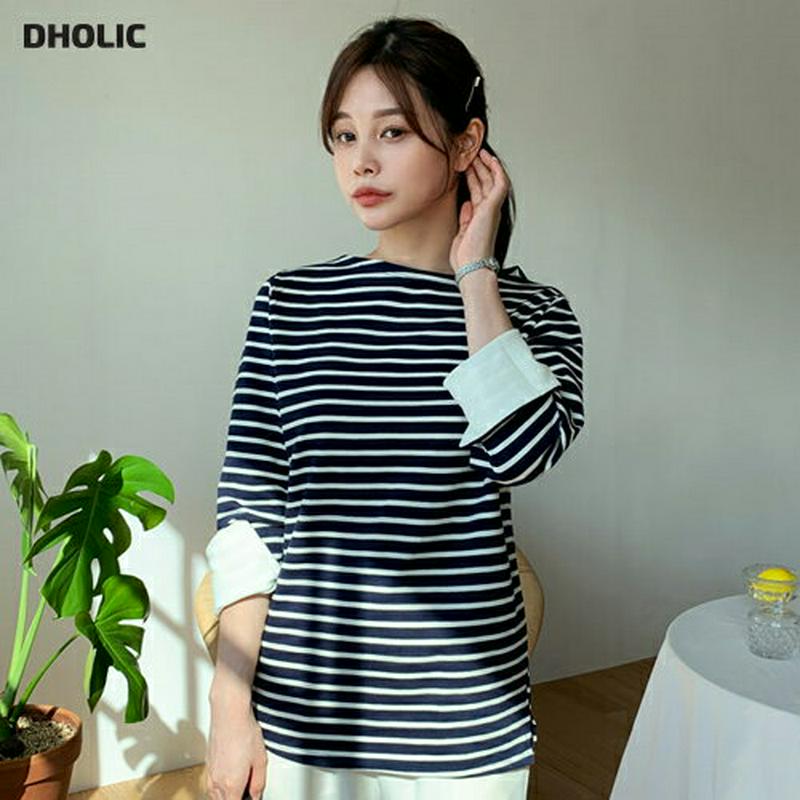 【只今10%OFF】2TYPEボーダースリットTシャツ・全4色・b60946 レディース【tops】【トップス Tシャツ ボーダ