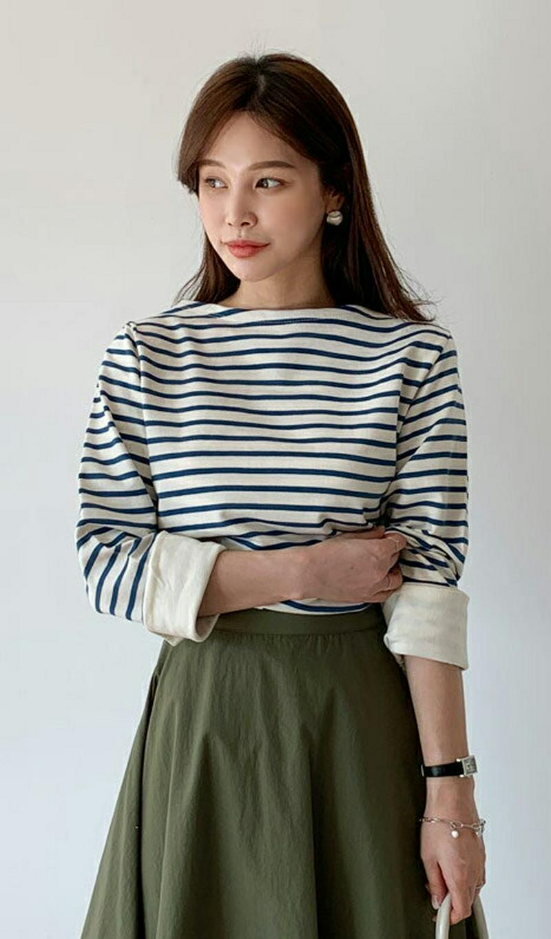 【只今10%OFF】2TYPEボーダースリットTシャツ・全4色・b60946 レディース【tops】【トップス Tシャツ ボーダ