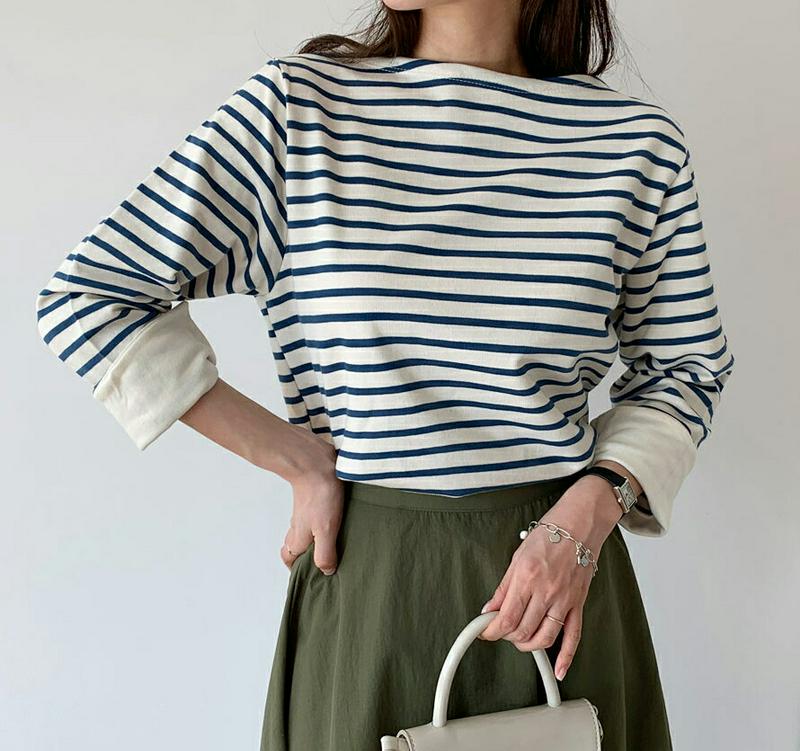 【只今10%OFF】2TYPEボーダースリットTシャツ・全4色・b60946 レディース【tops】【トップス Tシャツ ボーダ