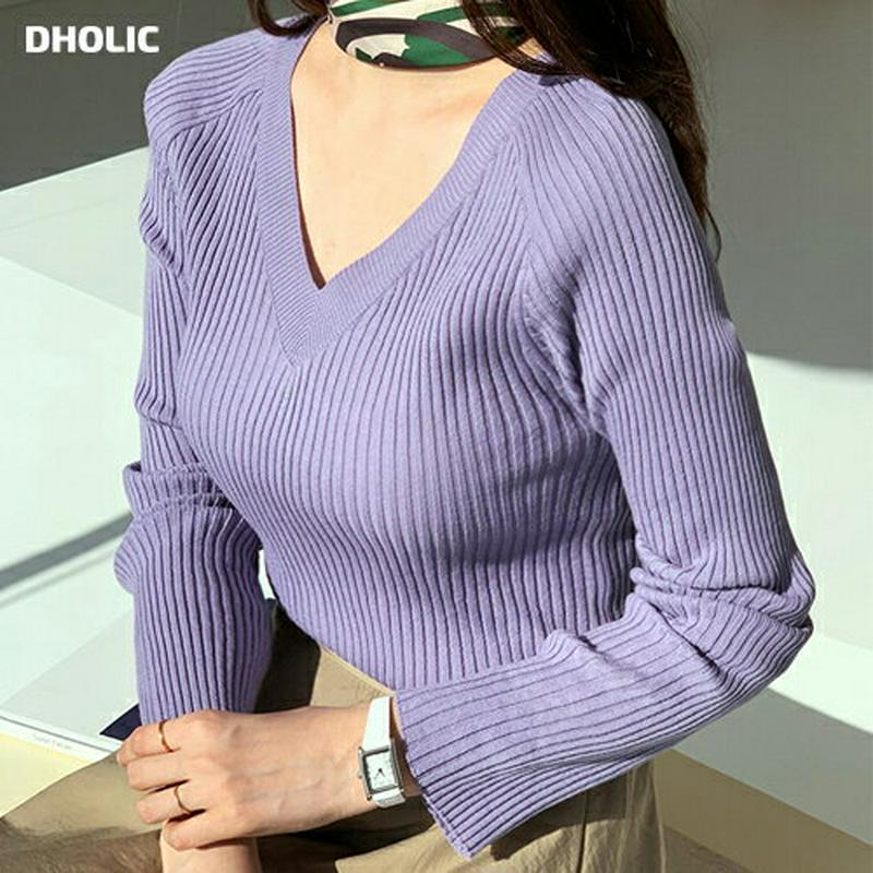 【只今10%OFF】Vネックラグランスリムニット・全5色・b60947 レディース【tops】【トップス ニット ニットトップス