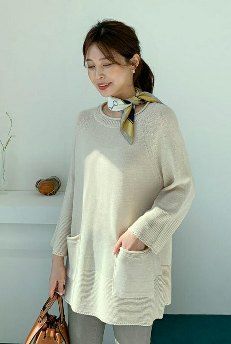 【只今10%OFF】ラウンドネックポケットニット・全2色・b60943 レディース【tops】【トップス ニット ニットトップス