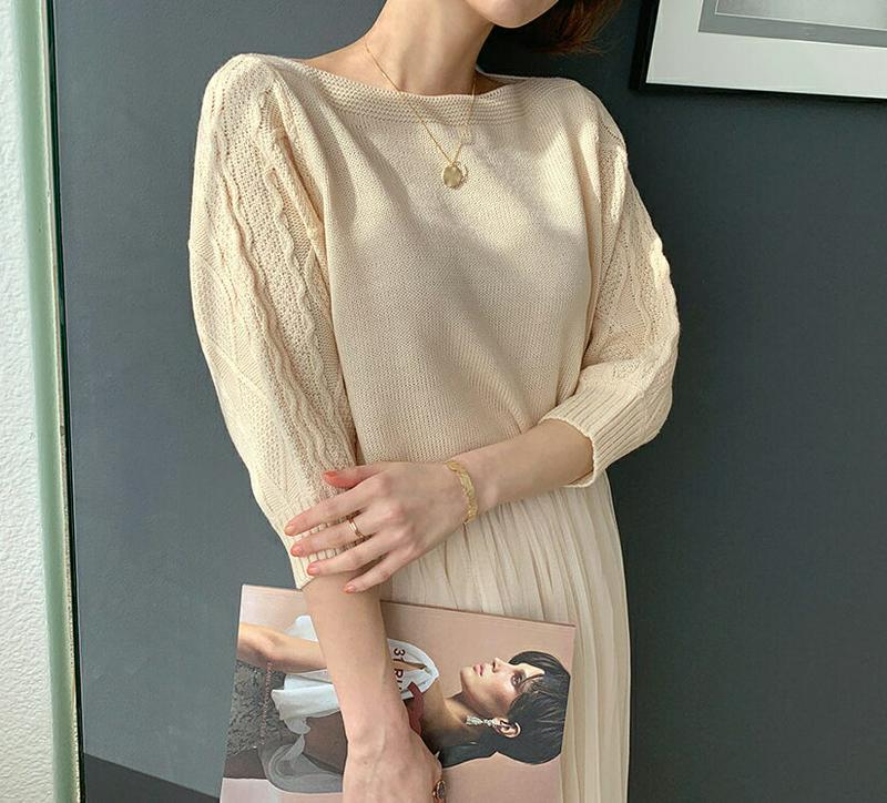 【只今10%OFF】ケーブルスリーブボートネックニット・全4色・b55280 レディース 【tops】【ニット トップス ケーブ