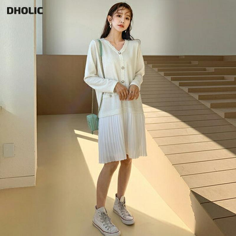 【只今10%OFF】プリーツヘムツイードワンピース・全2色・b55293 レディース 【ops】【ワンピース ミディ丈 ミディワ