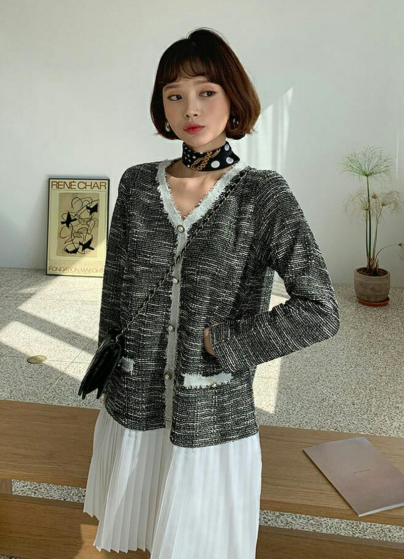 【只今10%OFF】プリーツヘムツイードワンピース・全2色・b55293 レディース 【ops】【ワンピース ミディ丈 ミディワ