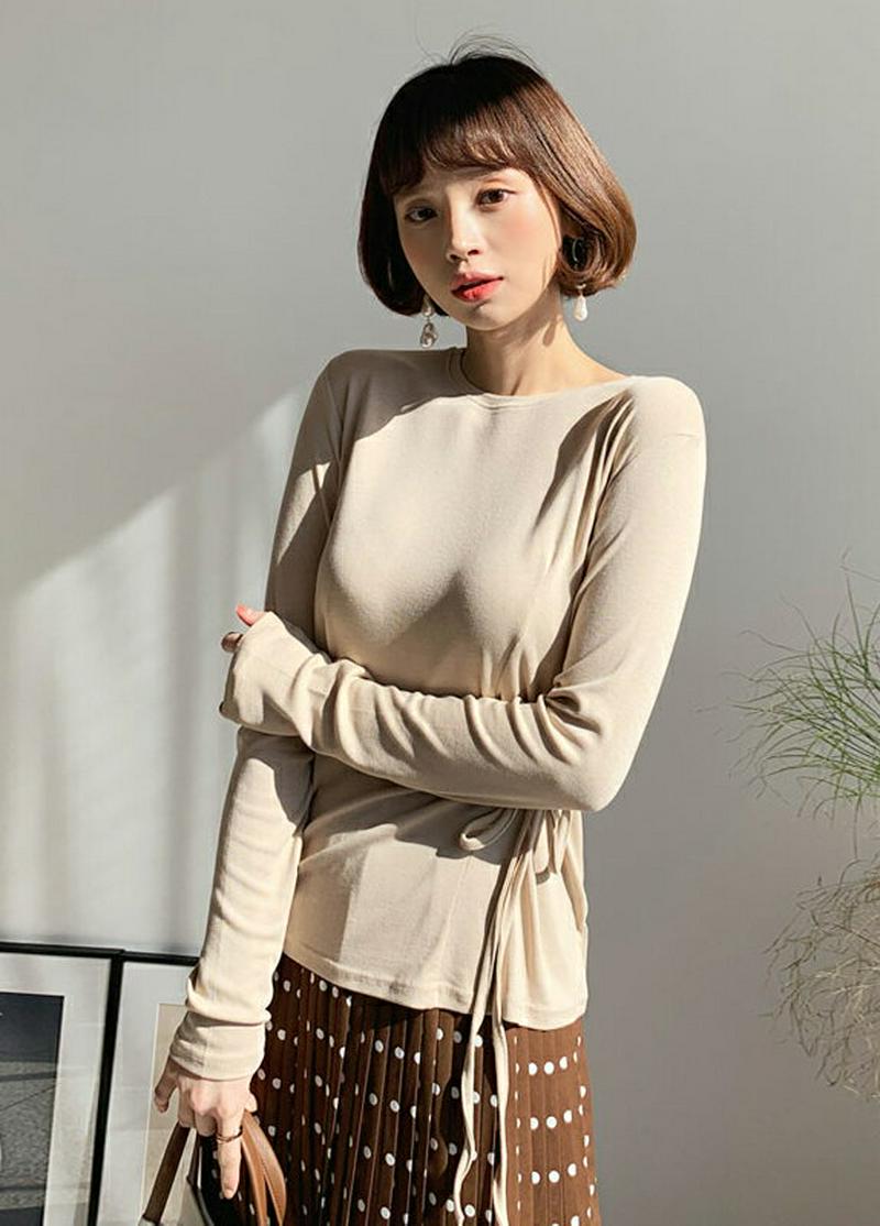 【只今10%OFF】サイドリボンスリムTシャツ・全4色・t55276 レディース 【tops】【トップス 長袖 ラウンドネック 