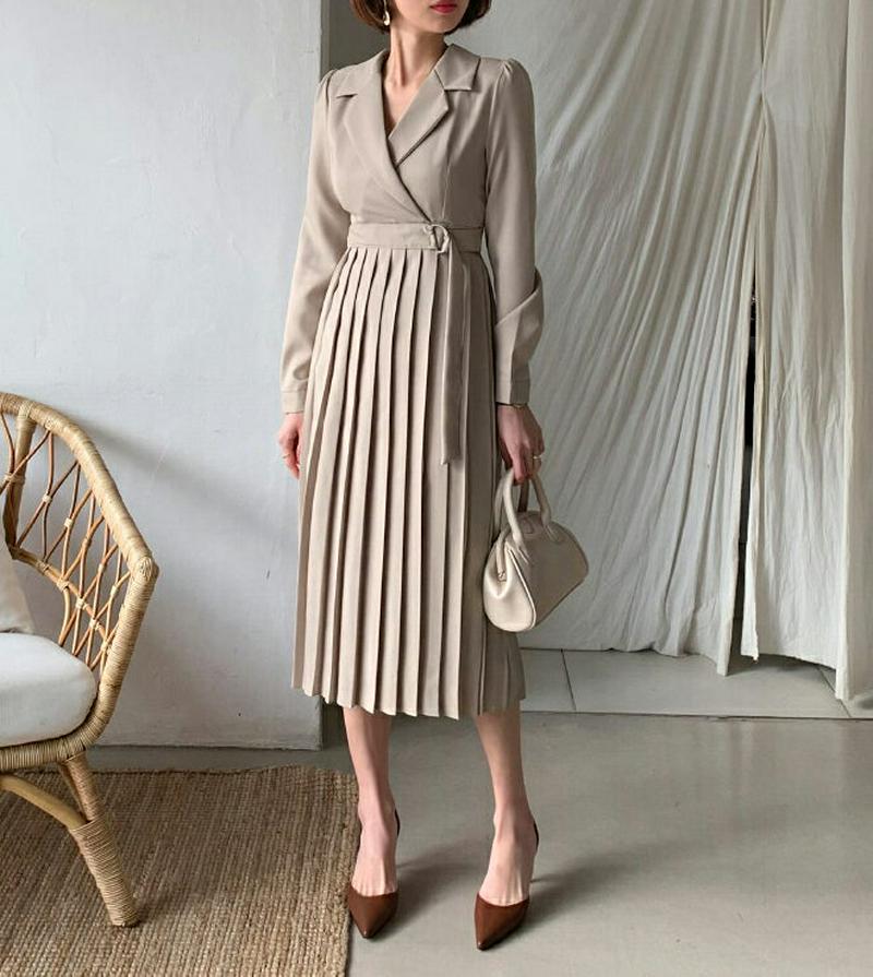 【只今10%OFF】ベルトカラープリーツワンピース・全2色・t57713 レディース 【ops】【ワンピース ロング ロング丈 