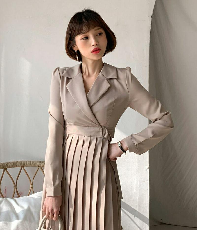 【只今10%OFF】ベルトカラープリーツワンピース・全2色・t57713 レディース 【ops】【ワンピース ロング ロング丈 