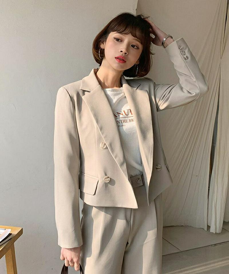 【只今10%OFF】【送料無料】ダブルクロップドジャケット&タックワイドスラックスSET・全2色・t57716 レディース 【p