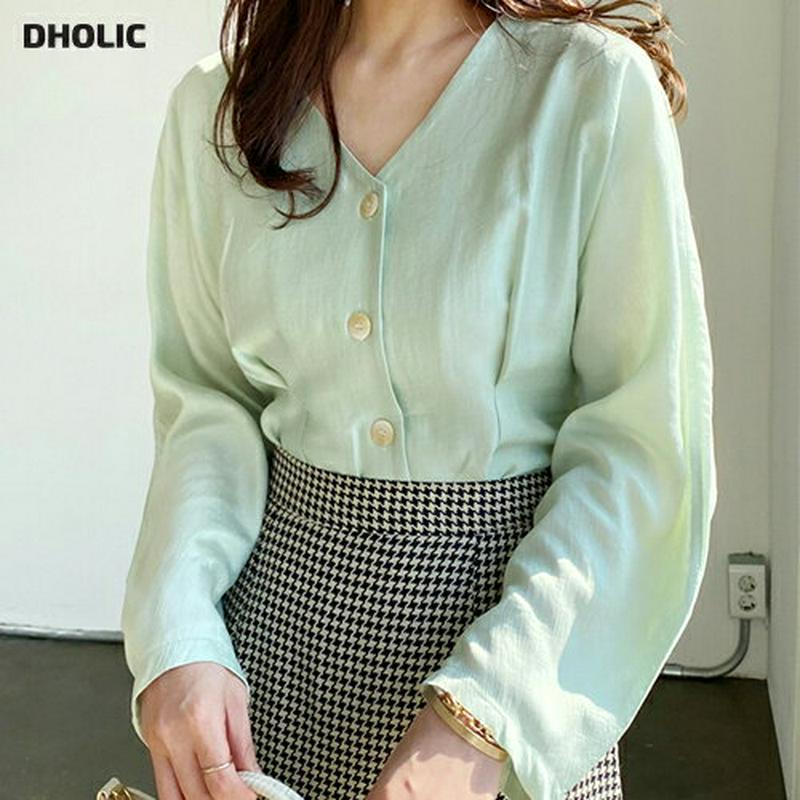 【只今10%OFF】ラップVネックボタンブラウス・全3色・t60888 レディース【bl】【トップス ブラウス Vネック 長袖 