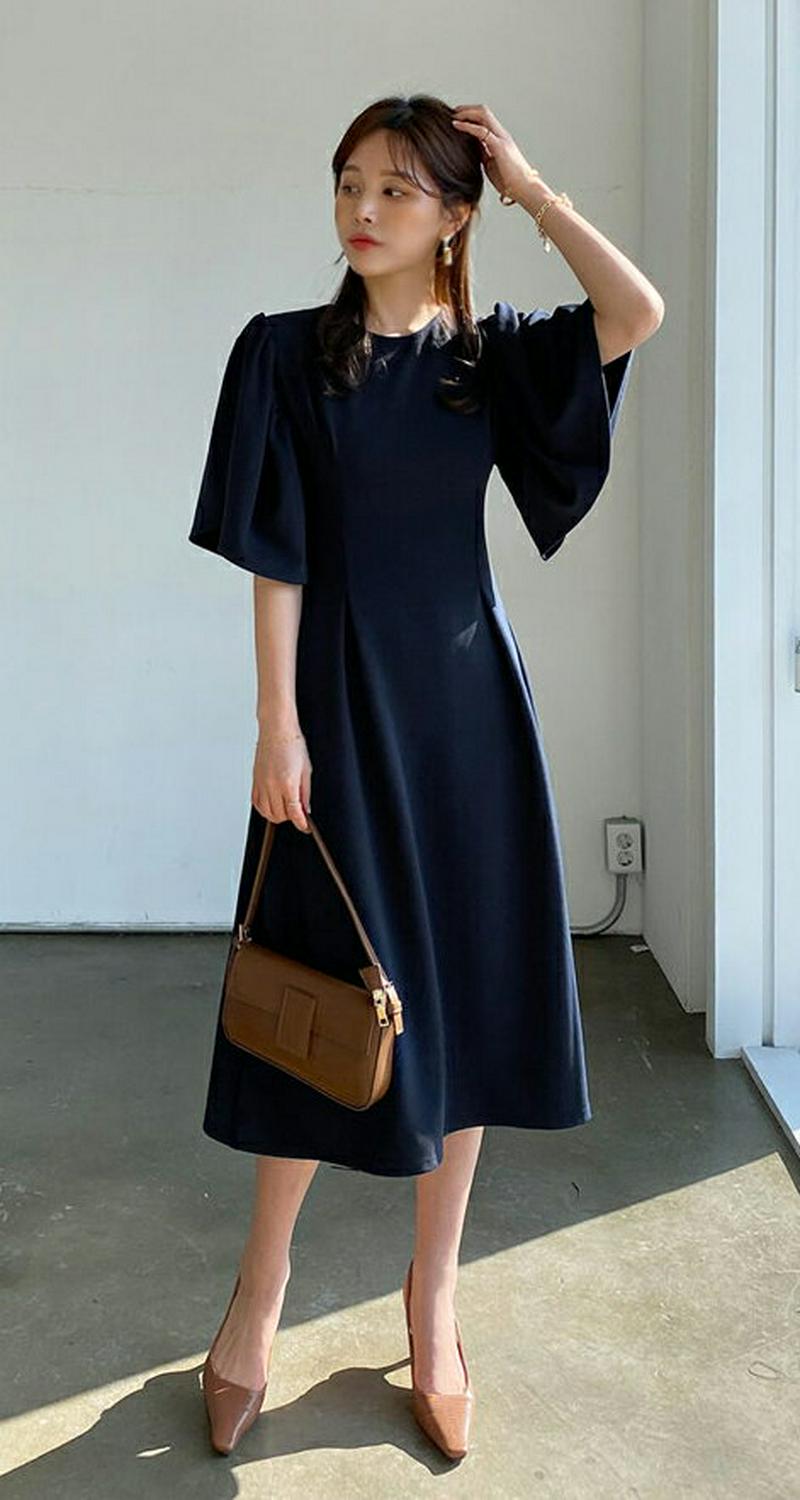 【只今10%OFF】ハーフフレアスリーブワンピース・全2色・t60896 レディース【ops】【ワンピース 半袖 ハーフスリーブ