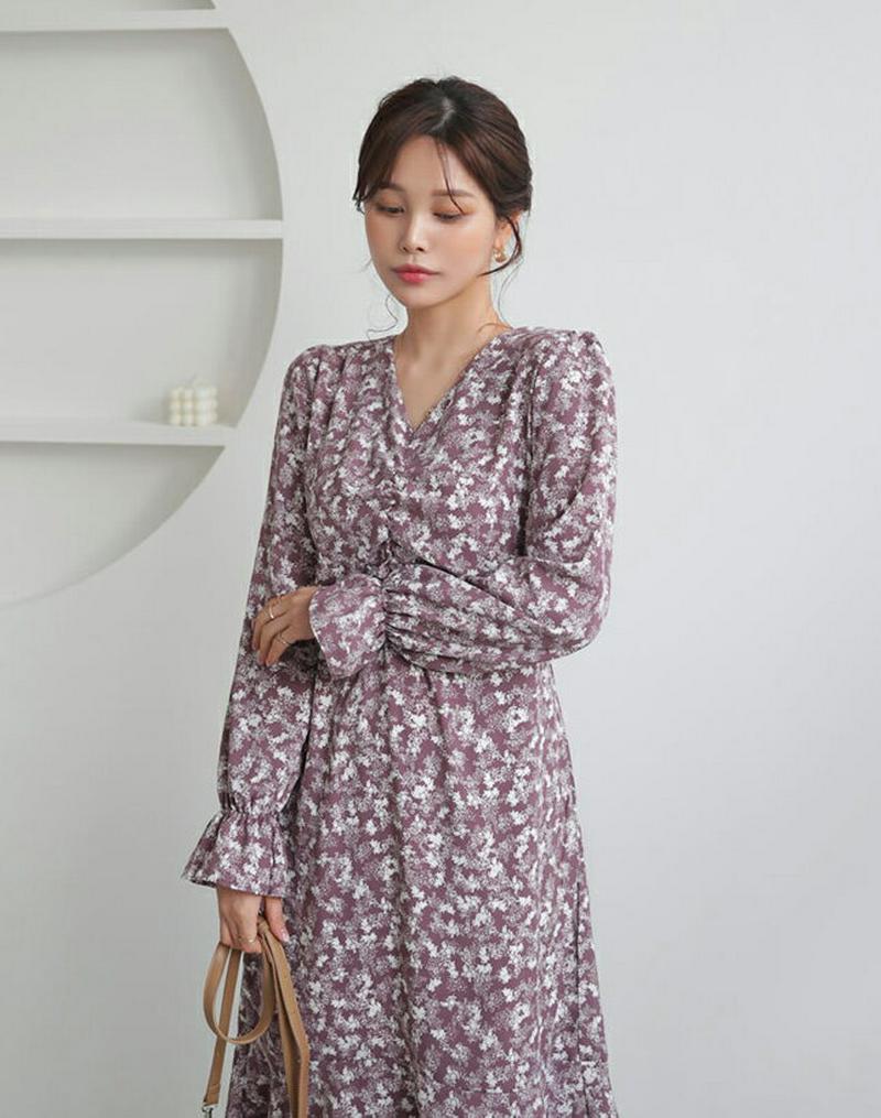 【只今10%OFF】ギャザーフローラルワンピース・全3色・t60898 レディース【ops】【ワンピース ミディ丈 ミディワンピ