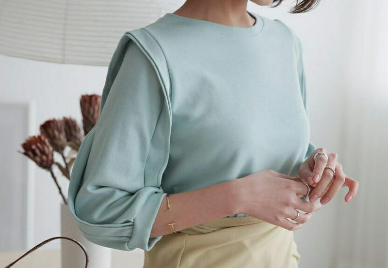 ショルダーディテールTシャツ・全4色・b60977 レディース【tops】【トップス Tシャツ 七分袖 七分丈 7分袖 7分丈 