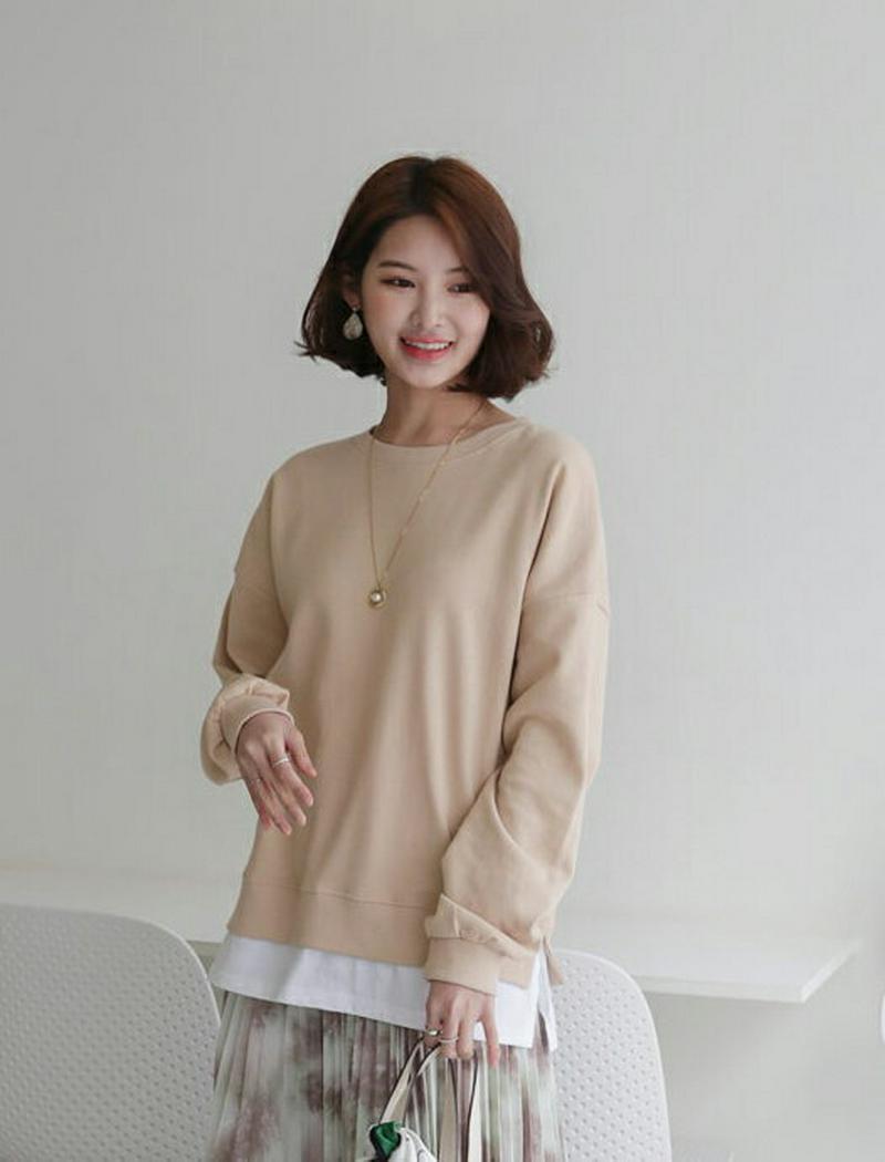 レイヤードヘムスウェット・全8色・60976 レディース【tops】【トップス スウェット トレーナー 長袖 レイヤード風 くす