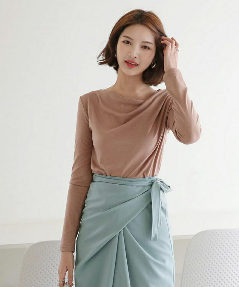 ドレープネックTシャツ・全4色・t60975 レディース【tops】【トップス Tシャツ 長袖 ドレープ 襟コンシャス 上品 フ