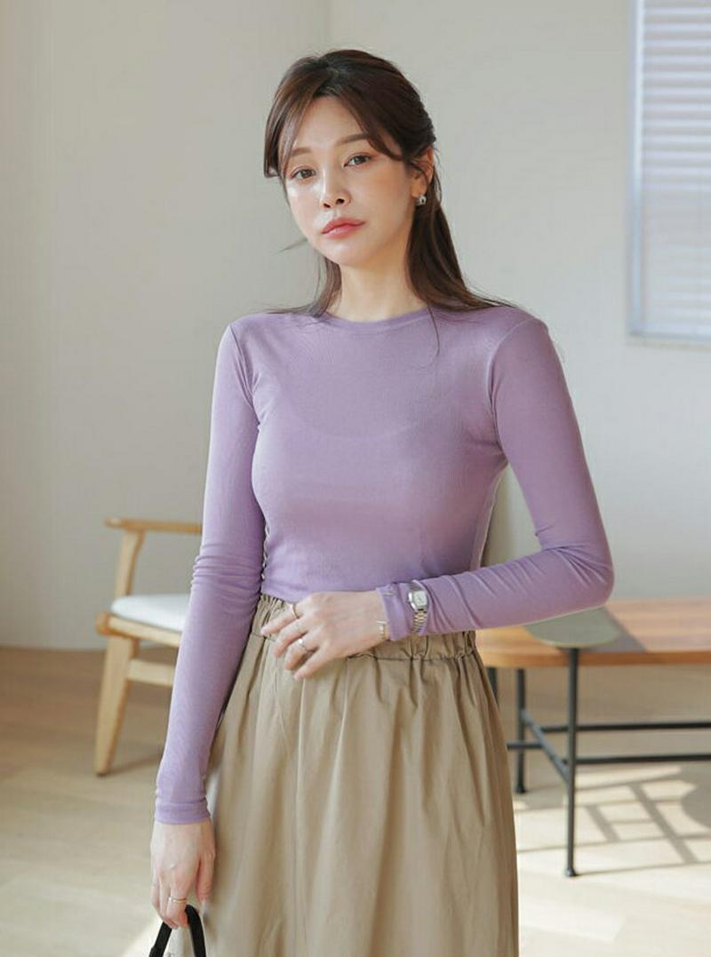 ラウンドスリムTシャツ・全6色・t60974 レディース【tops】【トップス Tシャツ ロンT ロングTシャツ 長袖 単色 無