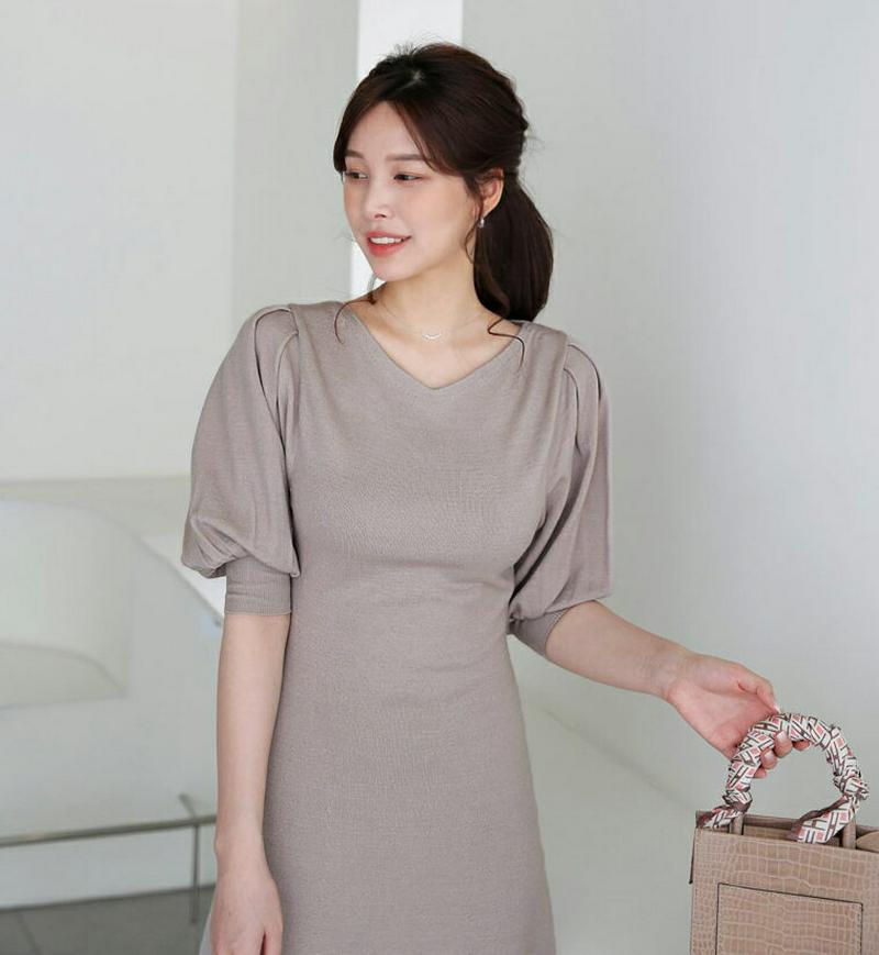 パフハーフスリーブワンピース・全4色・b60988 レディース【ops】【ワンピース ロング ロングワンピース 半袖 ハーフスリ