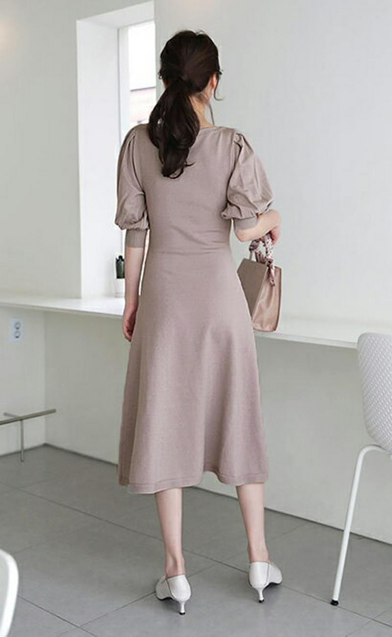 パフハーフスリーブワンピース・全4色・b60988 レディース【ops】【ワンピース ロング ロングワンピース 半袖 ハーフスリ