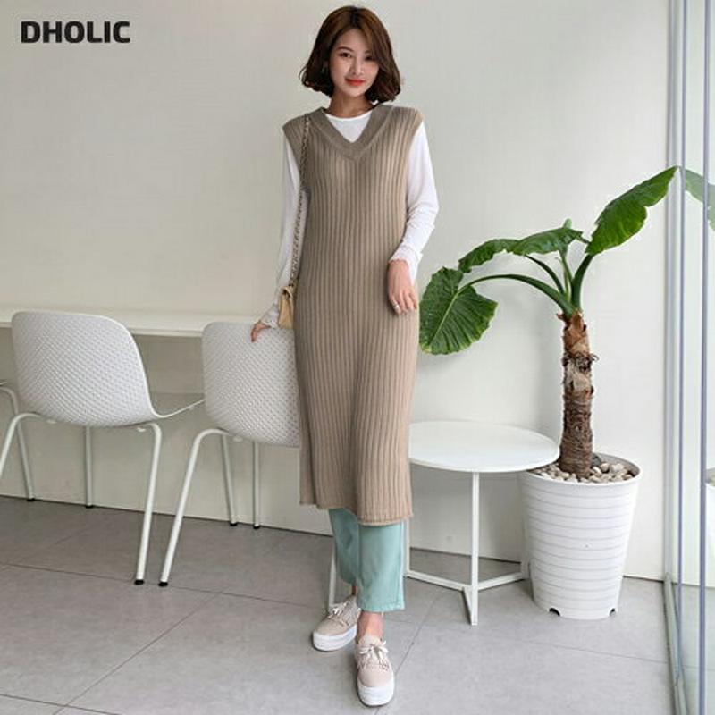 Vネックリブベストワンピース・全3色・t60987 レディース【ops】【ワンピース ロング ロングワンピース Vネック リブ 