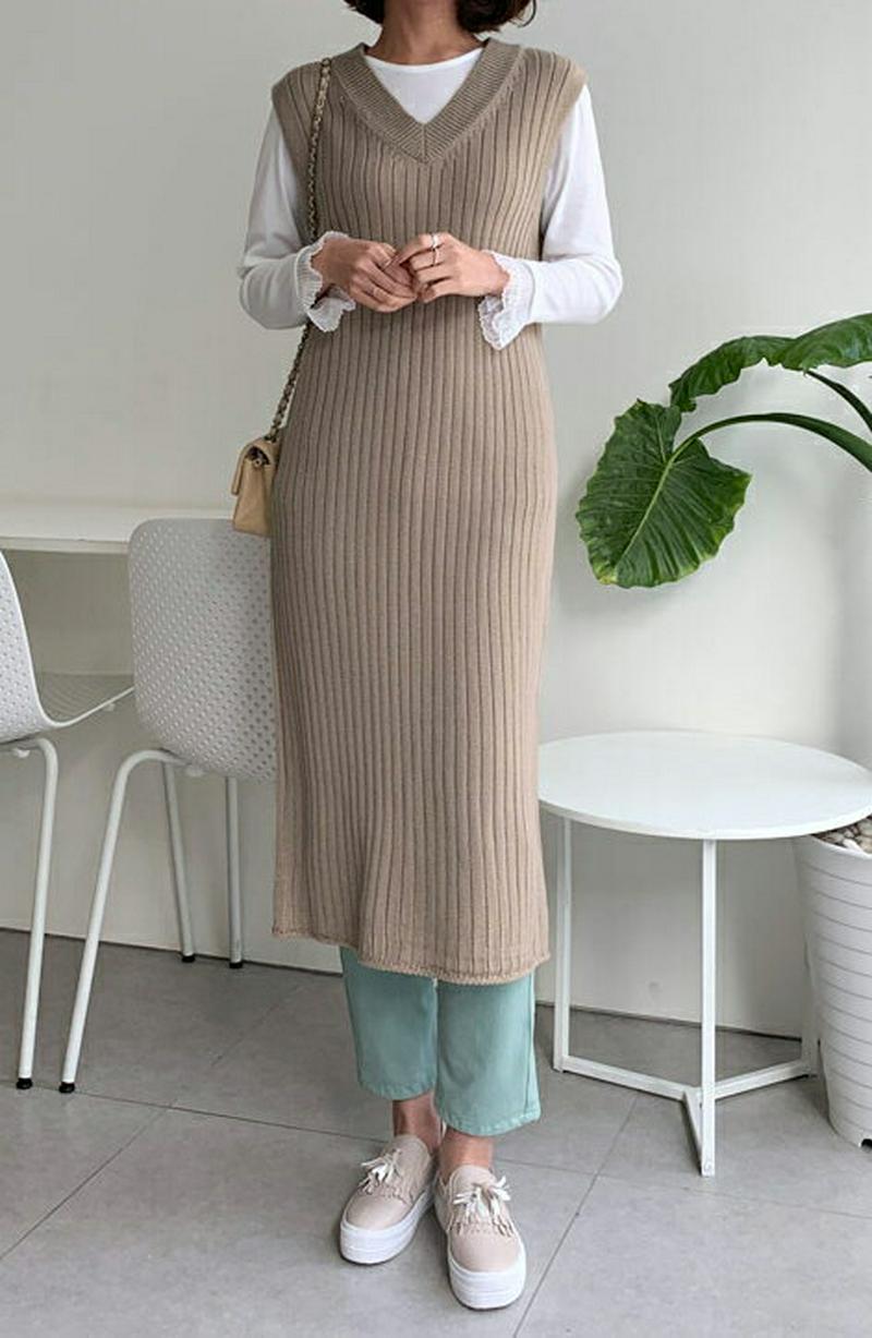 Vネックリブベストワンピース・全3色・t60987 レディース【ops】【ワンピース ロング ロングワンピース Vネック リブ 