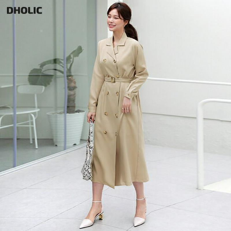 ベルト付ダブルボタンワンピース・全4色・t60993 レディース【ops】【ワンピース ロング ロングワンピース 長袖 ダブルボ