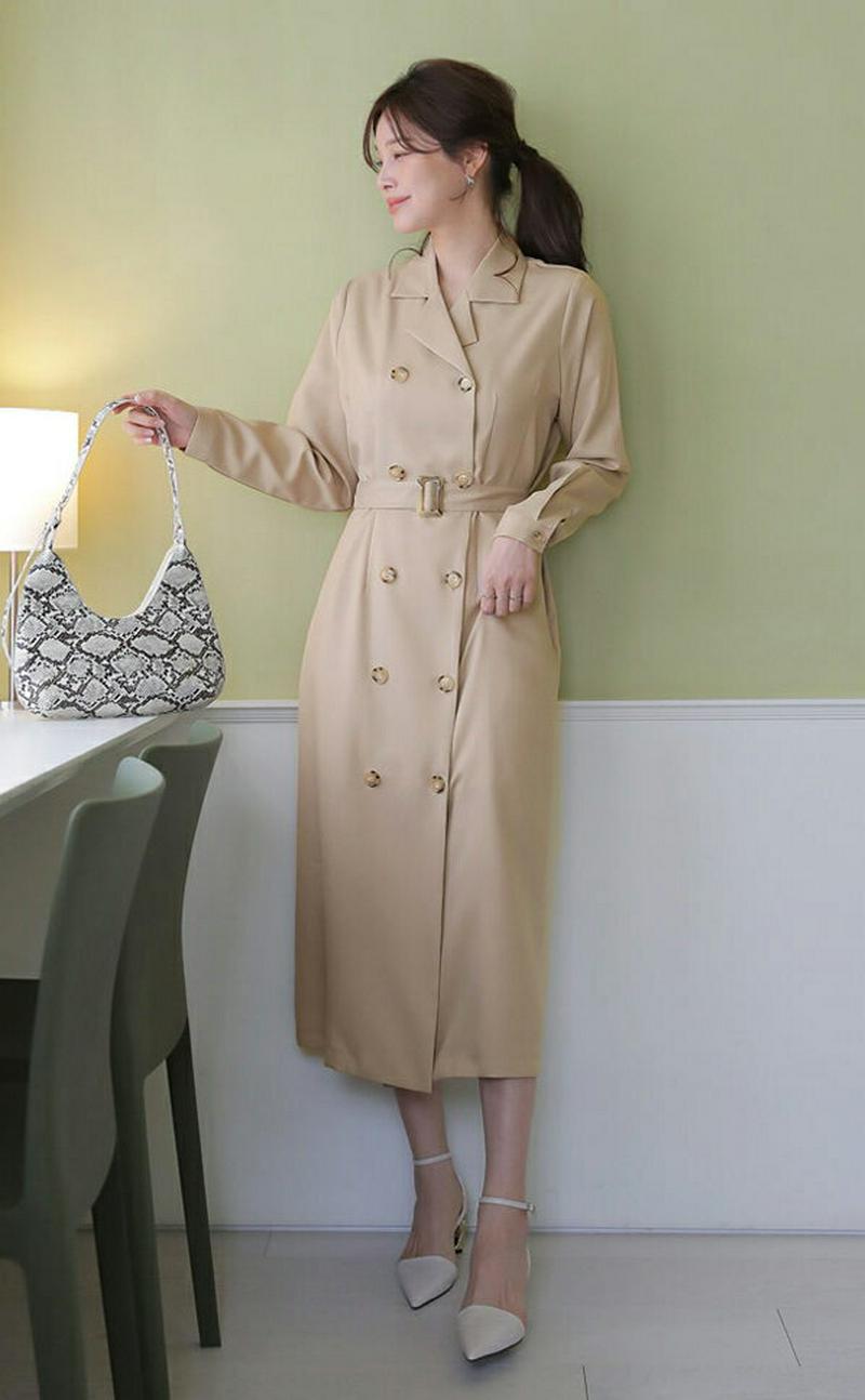 ベルト付ダブルボタンワンピース・全4色・t60993 レディース【ops】【ワンピース ロング ロングワンピース 長袖 ダブルボ