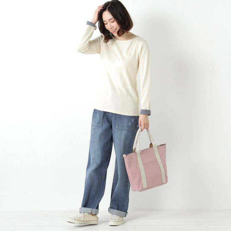 多色展開◎袖口裏シャンブレー長袖トップス（無地・ボーダー）