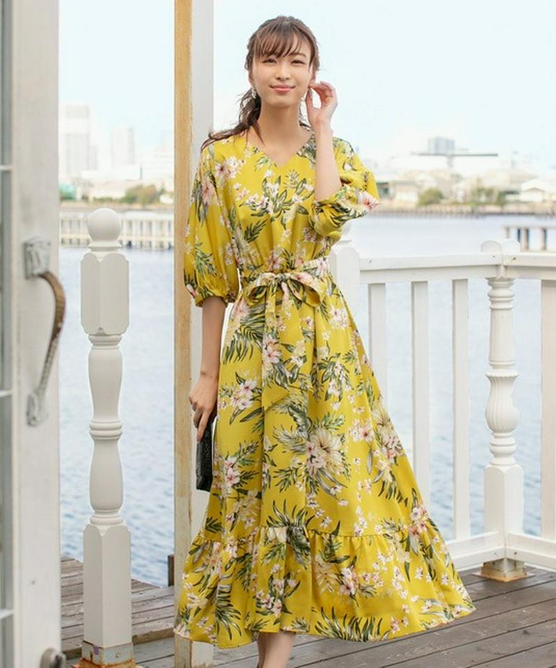 【岡崎紗絵さん着用】花柄プリントボリューム袖 ワンピース